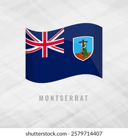 3d illustration Blowing flag of Montserrat. Vector flag of Montserrat Grey Background Symbol of Montserrat.