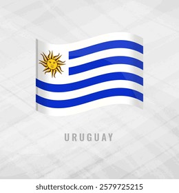 3d illustration Blowing flag of Uruguay. Vector flag of Uruguay Grey Background Symbol of Uruguay.