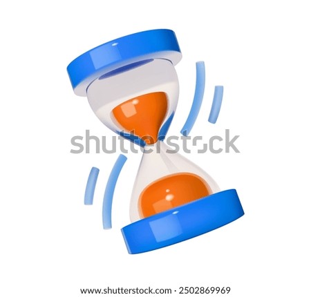 3D illustration of a blue hourglass timer with a vibrating effect. Simple icon isolated.