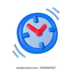 3D illustration of a blue and red wall round alarm clock. Icon with a vibrating effect.