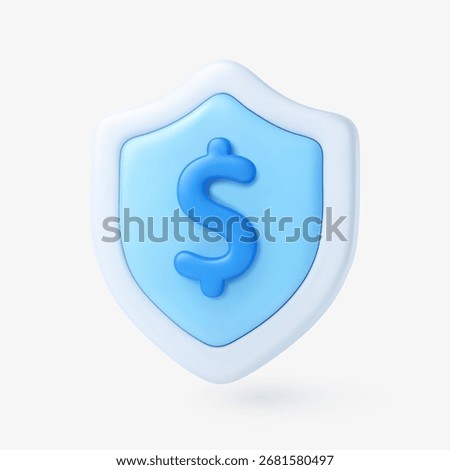 3D illustration of a blue shield with dollar symbol, representing financial security, savings protection, banking insurance, and money safety.