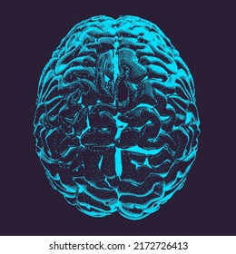 3D illustration of a brain in pixel art style. Concept of brain research and artificial intelligence.