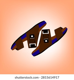 3D illustration of brown leather casual sandals isolated on an orange vignette background