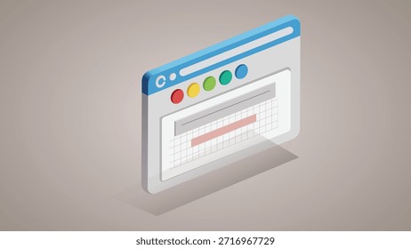 Ilustração 3d de uma janela do navegador com botões coloridos e um gráfico