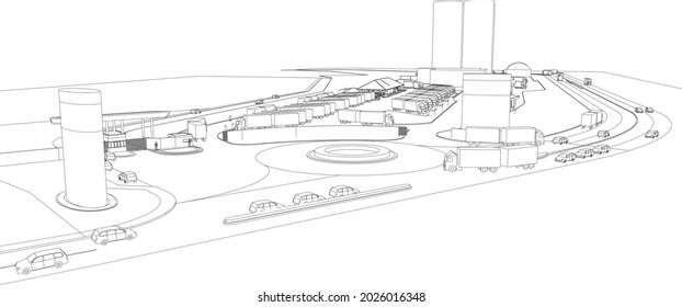 3D illustration of building in cement plant