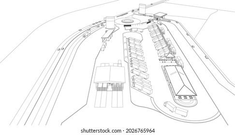 3D illustration of building in cement plant