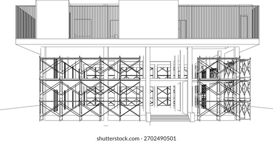 Ilustración 3D de construcción y construcción