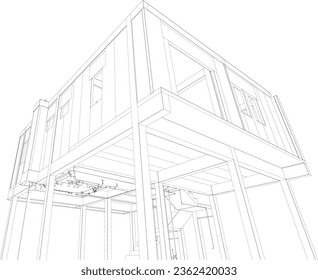 3D illustration of building, construction, and piping