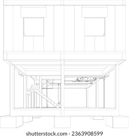 3D illustration of building, construction, and piping