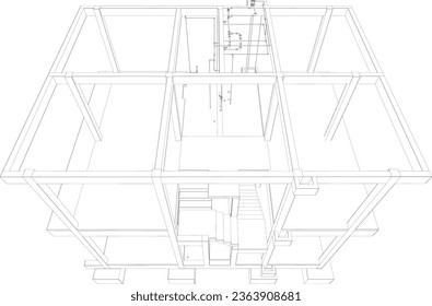 3D illustration of building, construction, and piping