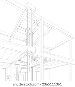 Ilustración 3D de la construcción, construcción y tuberías