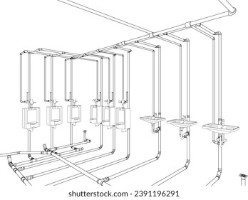 Ilustración 3D de la construcción, construcción y tuberías