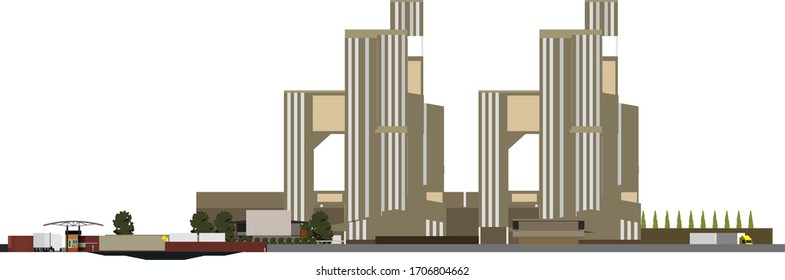 3D illustration of building design in preliminary