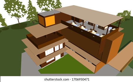 3D illustration of building design project