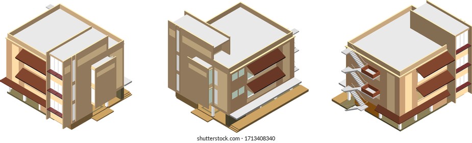 3D illustration of building in isometric view