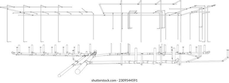Ilustración 3D de tuberías de construcción