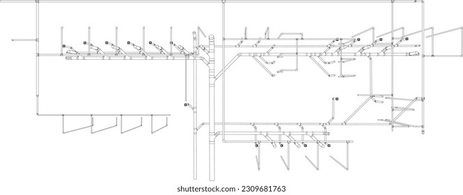Ilustración 3D de tuberías de construcción