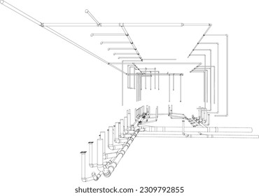 Ilustración 3D de tuberías de construcción