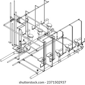 Ilustración 3D de tuberías de construcción