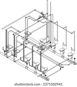 Ilustración 3D de tuberías de construcción