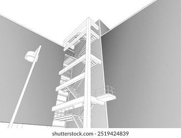Ilustração 3D do projeto de construção
