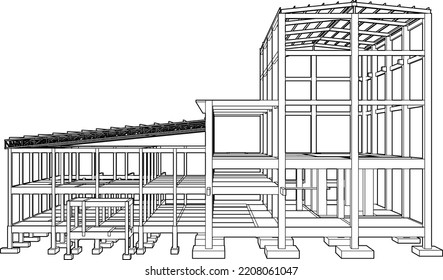 Ilustración 3D de la estructura de construcción