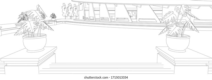 Ilustración 3D de la construcción en alambre de perspectiva vectorial