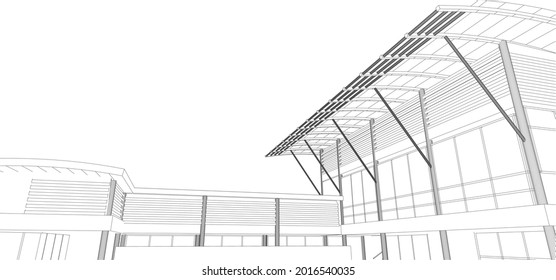 3D illustration of building wireframe