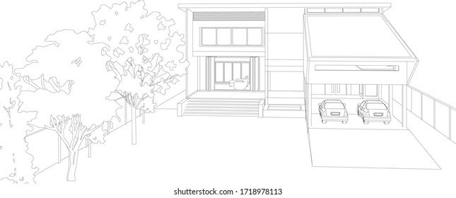 3D illustration of building wireframe in vector perspective