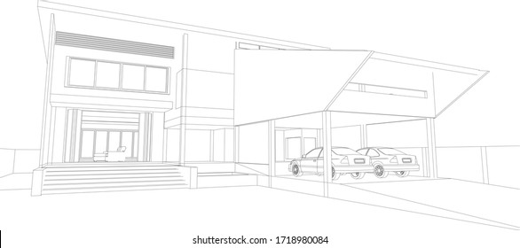 3D illustration of building wireframe in vector perspective