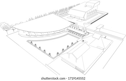 Ilustración 3D del modelo de alambres de construcción en perspectiva vectorial