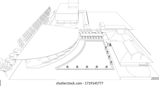 3D-Illustration des Gebäudedrahtrahmens aus Vektorsicht