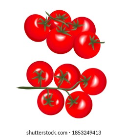 3D illustration of a bunch of cherry tomatoes seen from above and seen in profile.