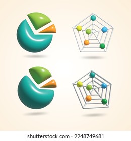3D Illustration business graph icon, Colors circle, dot chart object statistics finance presentation, Success growth symbol vector. 