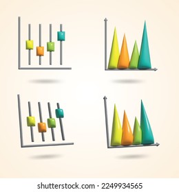 Icono de gráfico de negocio de Ilustración 3D, estadísticas de objetos de gráfico de columnas de colores presentación de finanzas, vector de símbolo de crecimiento de éxito. 