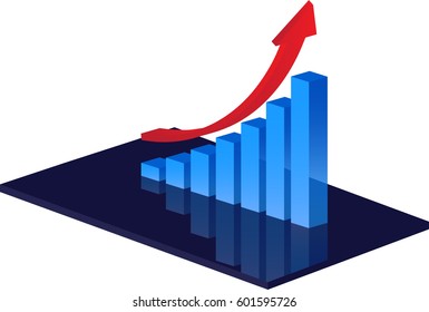 3d illustration of business success blue charts with arrow, over white background, Growth chart with red arrow - great for topics like success, prosperity economic etc.