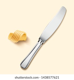 3d illustration butter knife and curl butter elements