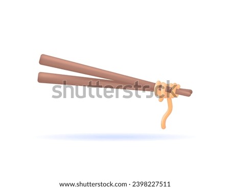 3D illustration of c with noodles. using chopsticks to eat noodles. cutlery and food. Minimalist and realistic 3D design. graphic elements. Vector