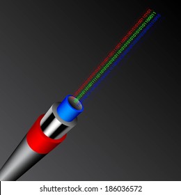 3d illustration of cable with digital binary code inside 