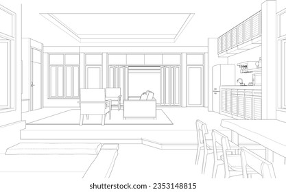 3D illustration of cafe and residential project