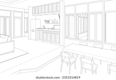 3D illustration of cafe and residential project