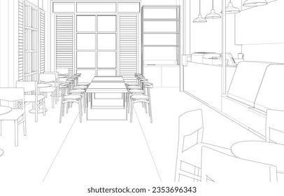 Ilustración en 3D de café y proyecto residencial