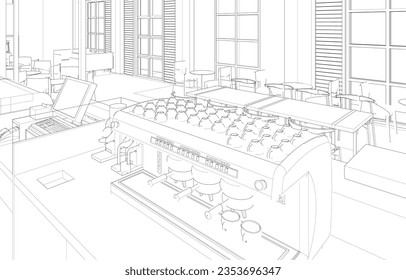 Ilustración en 3D de café y proyecto residencial