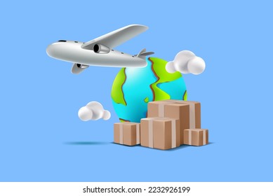 3d illustration of cargo send around the world. 3d render vector eps 10.