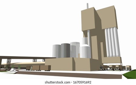 3D illustration of Cement factory in perspective 
