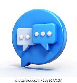 3d illustration. 3d chat speech for message box or comment render icon. Text dialog bubbles template. Blue circle communication social dialogue banner frame with points or web notification symbol