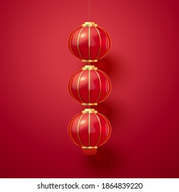 3d illustration Chinese traditional red lanterns hanging in the air