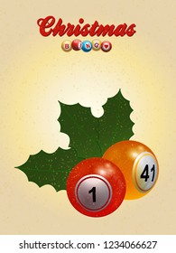 3D Illustration Of Christmas Festive Bingo Card With Bingo Balls Holly Leafs Decorative Text And Snow