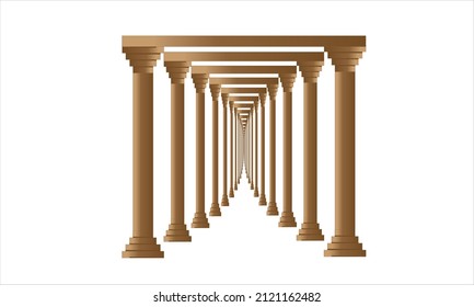 3d illustration. Classic antique marble columns set in in different styles