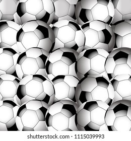 3D Illustration of Close Up Football Soccer Balls Background in Black and White